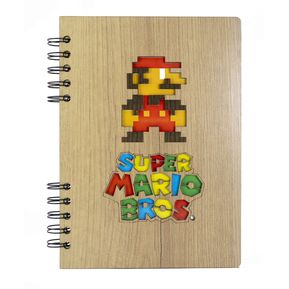 Libreta de Mario bros en Madera Agenda Cuaderno de Notas Apuntes