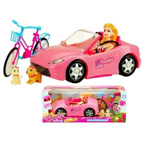 Carro Convertible Barbie Bicicleta + Cachorros Muñeca Cutie
