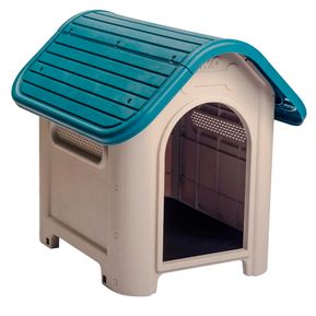 Casa Para Perro + Plato Plástico MQ Azul