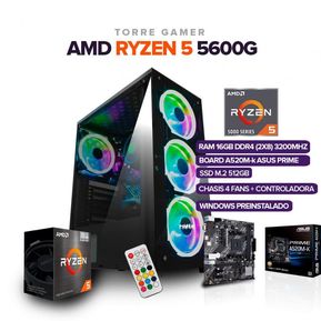 TORRE GAMER RYZEN 5 5600G/16GB RAM/ 512 SSD /BOARD ASUS A520-M