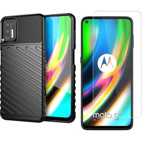 Funda Motorola Moto G9 Plus  Mica de Vidrio Templado - Negro