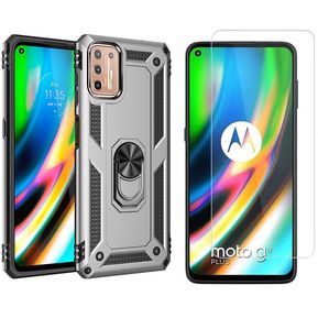 Funda Motorola Moto G9 Plus  Mica de Vidrio Templado - Plata