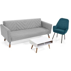Sofa Cama Artemisa con Poltrona Noruega en Tela y Mesa de Centro Barza