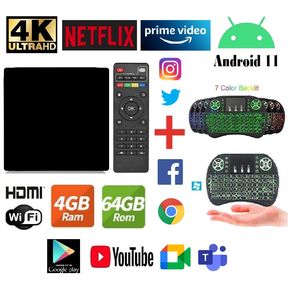 Mini TV BOX 4K, D.D 64 GB, RAM 4 GB, Android 10 + Mini Teclado y Mouse