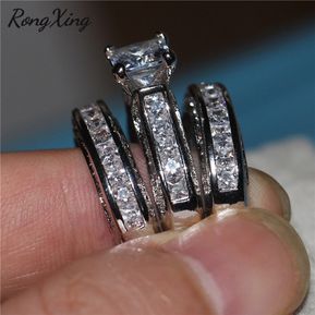 RongXing, conjunto de anillos de compromiso de circonita blanca de corte pr