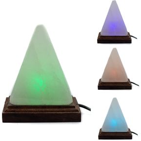 Lámpara de Sal del Himalaya USB Pirámide & LED 7 Colores B. Madera