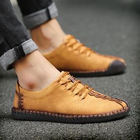 Los hombres de la manera US Size6.5-11 Mano Costura suavemente único Casual Lace Up zapatos de los oxfords - encaje de oro