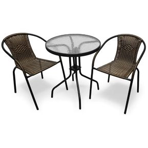 Juego de mesa redonda 60cm + 2 sillas metálicas mesa jardín comedor jardín