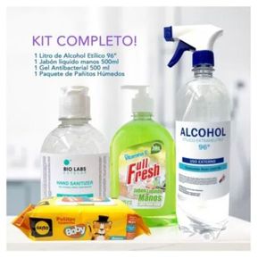 Kit Antibacterial Jabon Liquido Alcohol Pañitos