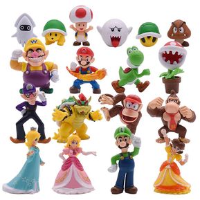 18 unids/lote Super Mario Bros figuras de acción de PVC juguetes Yoshi melocotón princesa Luigi chico tímido Odyssey Donkey Kong modelo muñecas de dibujos animados(#18pcs B)
