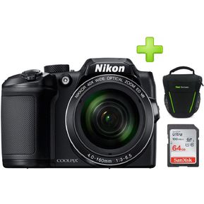 Cámara Nikon Coolpix B500 16Mp 40X Full HD Negro+Bolso+SD 64GB Negra