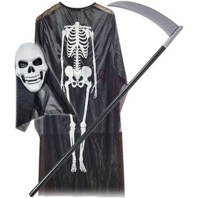 Disfraz Traje Muerte + Mascara Craneo + Hoz Adulto Halloween