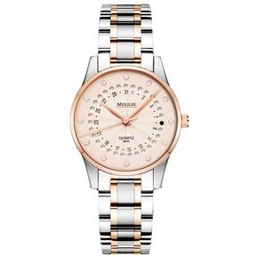 Reloj de cuarzo para mujer, relojes de pulsera de acero impermeable Rolexable para mujer, reloj femenino, reloj femenino(#Rosa)
