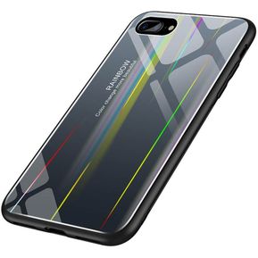 Estuche protector de vidrio templado de color degradado láser Aurora para iPhone 7 Plus / 8 Plus - Negro a gris