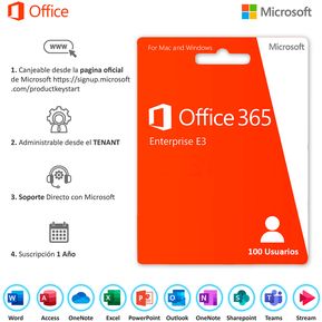 Microsoft Office 365 E3 ESD 100 Usuarios 1 Año