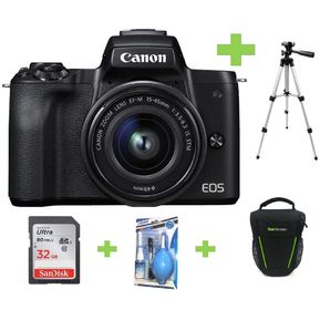Cámara Canon EOS M50 Mark II 15-45+32GB+Bolso+Kit+Tripode Negro