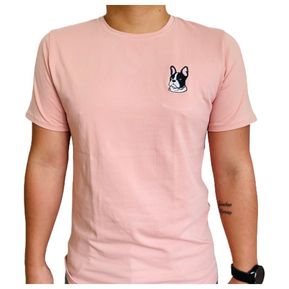 Camiseta T Shirt Seda Fria Bordada Bulldog Frances Palo de rosa
