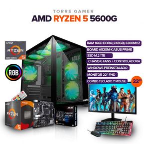 PC GAMER  RYZEN 5 5600G/16GB RAM/ 1TB SSD /BOARD ASUS A520M /MONITOR 22´FHD