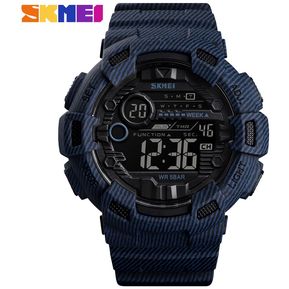 (#Denim Blue)Fashion Outdoor Sport Watch Men Alarm Clock 5Bar Waterproof Week Display Watches Digital Watch relogio masculino 1472
