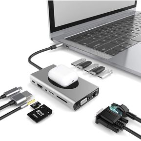 Estación de acoplamiento USB C para laptop, monitor dual, HDMI, 4K, HD, VGA, triple pantalla, MacBook Pro, 87 W, carga PD 3 0, estación de carga inalámbrica Ethernet 13 en 1