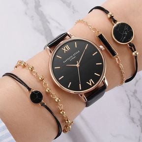 Reloj  fantatic ilusion of time  minimalista con pulseras mujer negro