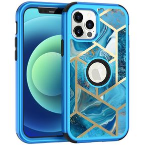 Case Funda De 3-en-1 Mármol Para iPhone 12 Pro Max - Azul