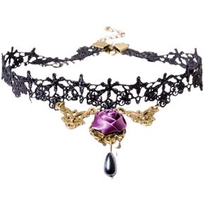 Choker Gargantilla para mujer Collar de Encaje floral violeta Gótico