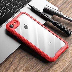 Carcasa para iPhone SE 2020, botones de colores, silicona acrílica híbrida para iPhone 7 8, funda transparente para iPhone 7 8 Plus(#Red)