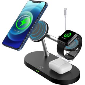 5in1 Magnetic Wireless Charger Stand 15W Qi Fast Charging Dock Station Holder LED Night Light Compatible with Magsafe iPhone 1312 Pro MAX Mini Apple Watch SE65432 AirPods 32Pro