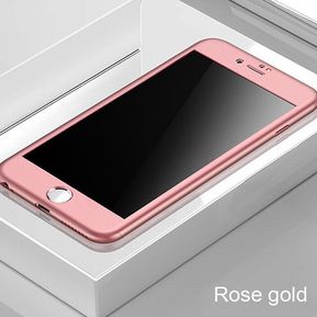 Carcasa de cuerpo completo para iPhone 11 Pro Max XR XS X, carcasa protectora para iPhone SE 360 8 7 6 6S Plus 5 5S, funda con cristal, 2020(#RoseGold)