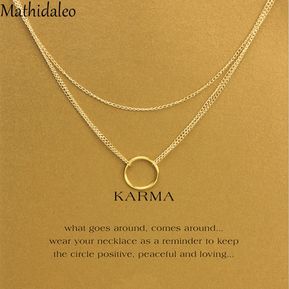 HotSale Karma Triple cadena collar laminado oro Color18 pulgadas collar joyería de moda de mujer pendientes circulo collares T0260 LUN