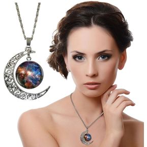 Collar Cadena Gargantilla Mujer Media Luna Galaxia Nebulosa
