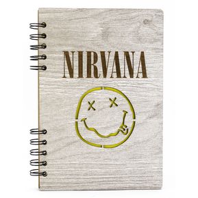 Libreta con Diseño de Nirvana en Madera Agenda Cuaderno de Notas Apuntes