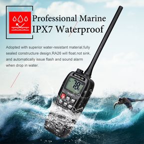 Walkie Talkie flotante RA26 VHF marina, impermeable, IP67, 5W, vibración, escurridor de agua, Radio VHF de largo alcance BQ