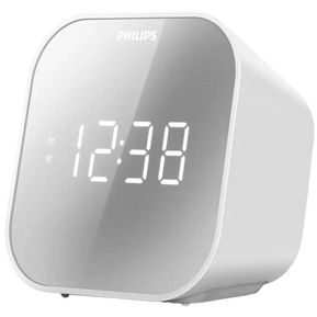 Radio Fm Mesa Reloj Despertador Pantalla Espejo Doble Alarma Color Blanco