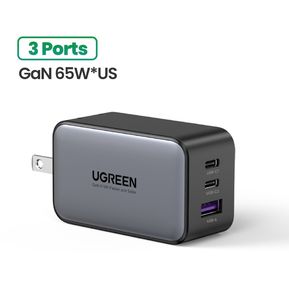 Cargador Ugreen 65w Pd USB-C x2 USB-A Carga Rápida Qc 4.0 3.0