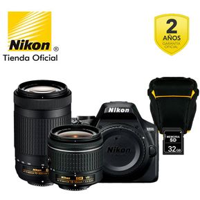 Cámara Nikon D3500 + Lente 70-300mm +  Lente 18-55mm + SD32GB+ Estuche