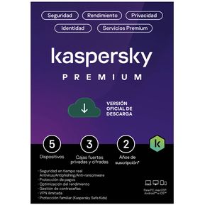Antivirus Digital Kaspersky Premium 5 Dispositivos 2 Años