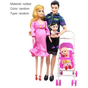 5 Personas muñecas Traje embarazada Familia muñeca mamá papá + + hijo del bebé + 2 niños + carro de bebé