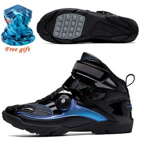 (#black blue 2)Botas altas de invierno para motocicleta,botas planas antideslizantes para Ciclismo,zapatillas de deporte para bicicleta,zapatos para Motocross,ajuste manual