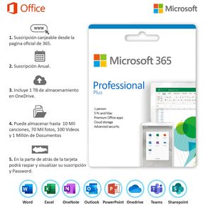 Office 365 I 5 Dispositivos I Windows y MacOs Tarjeta Key Card