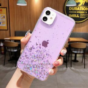 Bling Glitter estrella funda de silicona para iPhone 11 Pro XS Max X XR brillante lentejuelas TPU claro contraportada para iPhone 6 iPhone 6 6S 7 8 Plus SE 2(#BT-Purple)