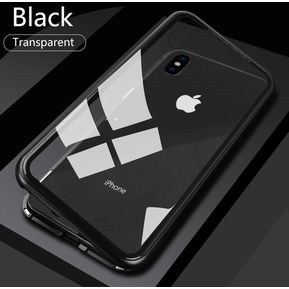 Funda de Metal de adsorción magnética para iPhone SE 2020 11 Pro Max, funda trasera de cristal templado para iPhone XS Max XR X 8 7 6S 6 Plus(#Transparent Black)