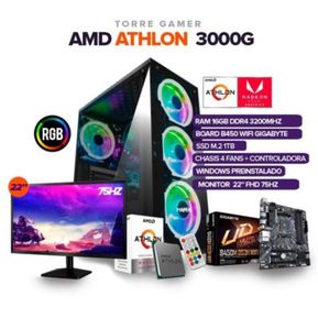 TORRE GAMER AMD  ATHLON 3000G /16GB RAM/ SSD 1 TB /BOARD B450 WIFI/ MONITOR 22"
