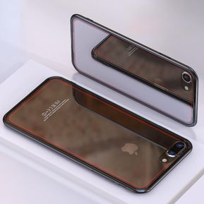 Funda Case Con IPhone 7 Transparente Carcasa De Cristal Templado-Negro