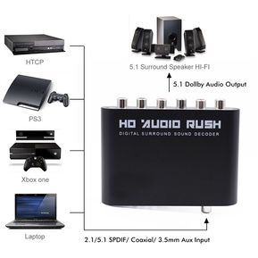 Decodificador de Audio 5,1 SPDIF AUX Coaxial Digital a analógico 6 RCA HD 5,1,decodificador AC3 DTS amplificador con sonido Surround para DVD PC