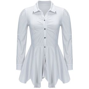 Mujeres ocasionales de la blusa blanca pura de manga larga con cuello en V Señora de la blusa volante Tops - L blanco