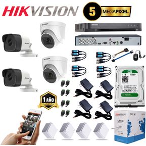 Camaras de seguridad Hikvision Kit Dvr 8 Ch + 4 Camaras 4k 5 Mp + DD 1T