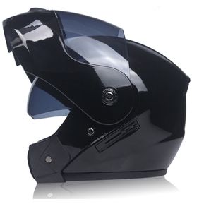 Casco moto doble lente casco abierto-Negro brillante