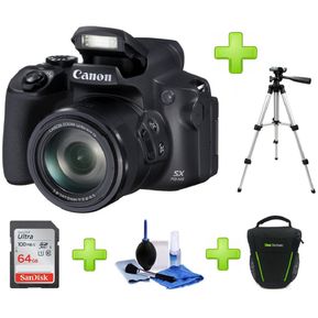 Cámara Canon Sx70 Hs 20.3mp Zoom 65x 4k+64GB+Bolso+Kit+Trípode-Negra